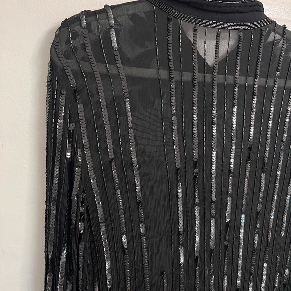 Frank Usher Design Black Beaded Sheer Button-Front Blouse - Picture 3 of 9